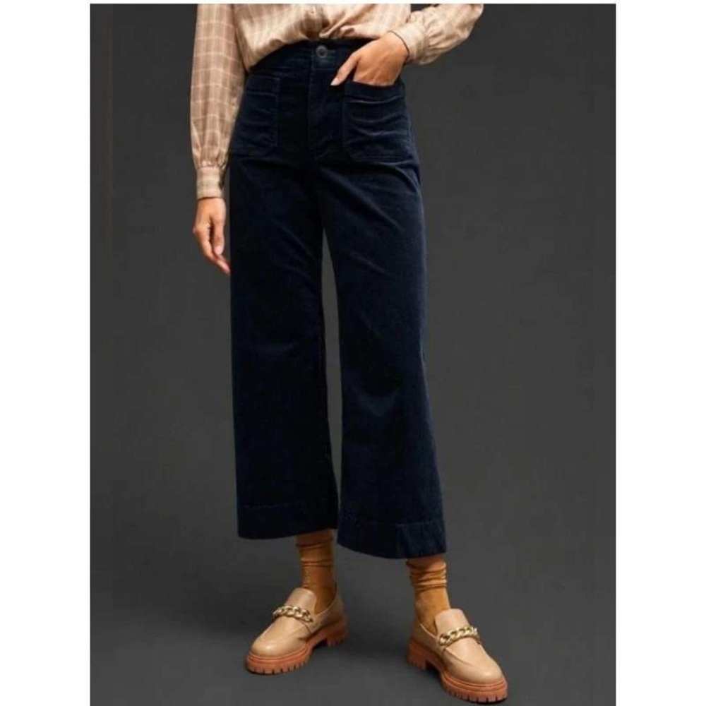 Maeve Anthropologie The Colette Corduroy Wide Leg Pants Navy Blue 27